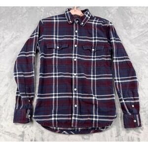 Everlane Shirt Mens XS Navy Maroon Tartan Checks Plaid Flannel Button Down